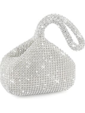 Crystal Embellished Silver Wristlet Bag